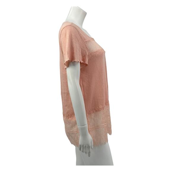 Deletta Anthropologie Top Women Small Blush Lace Flutter Sleeve Linen Fairy Boho - Picture 3 of 10